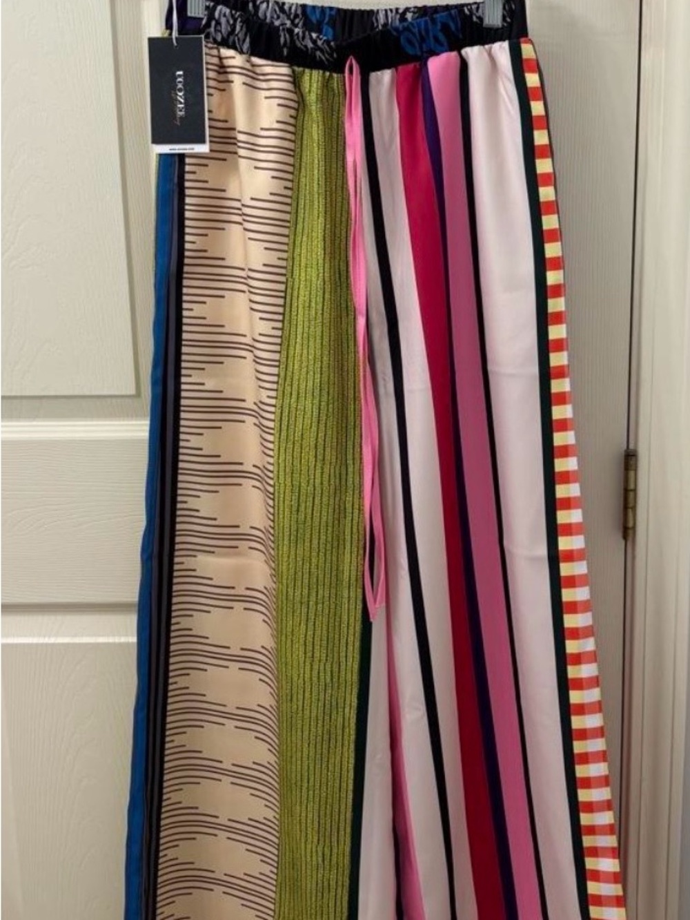 Colorful Multi-Stripe Wide Leg Pants - Pink, Green & Blue